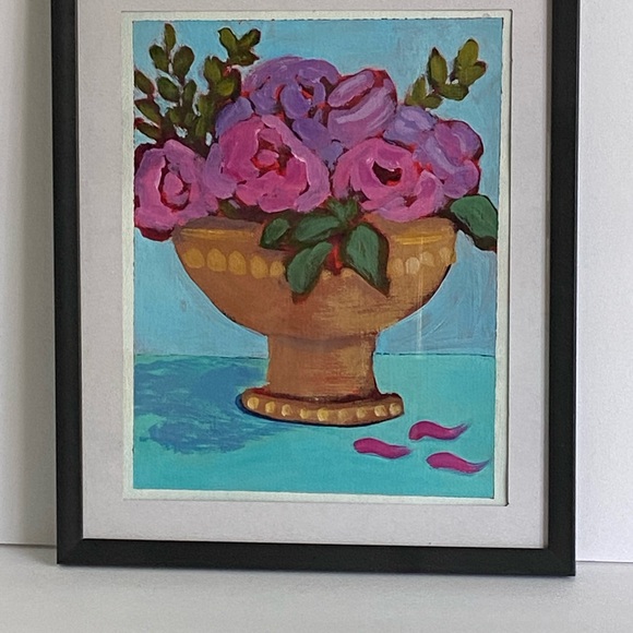 Original Hand-Painted Abstract Pink Flowers: Art for Kitchen or Bedroom Floral - Picture 2 of 7